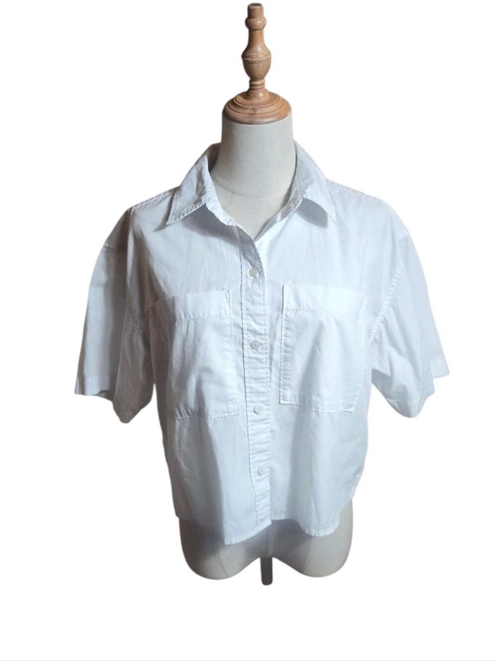 Abercrombie & Fitch Y2K White Short-Sleeve Button-Down Cropped Shirt